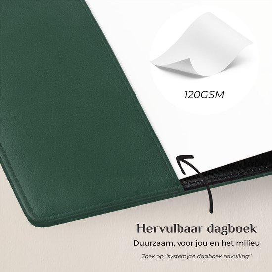 Close-up van herbruikbaar groen dagboek met 120GSM papier