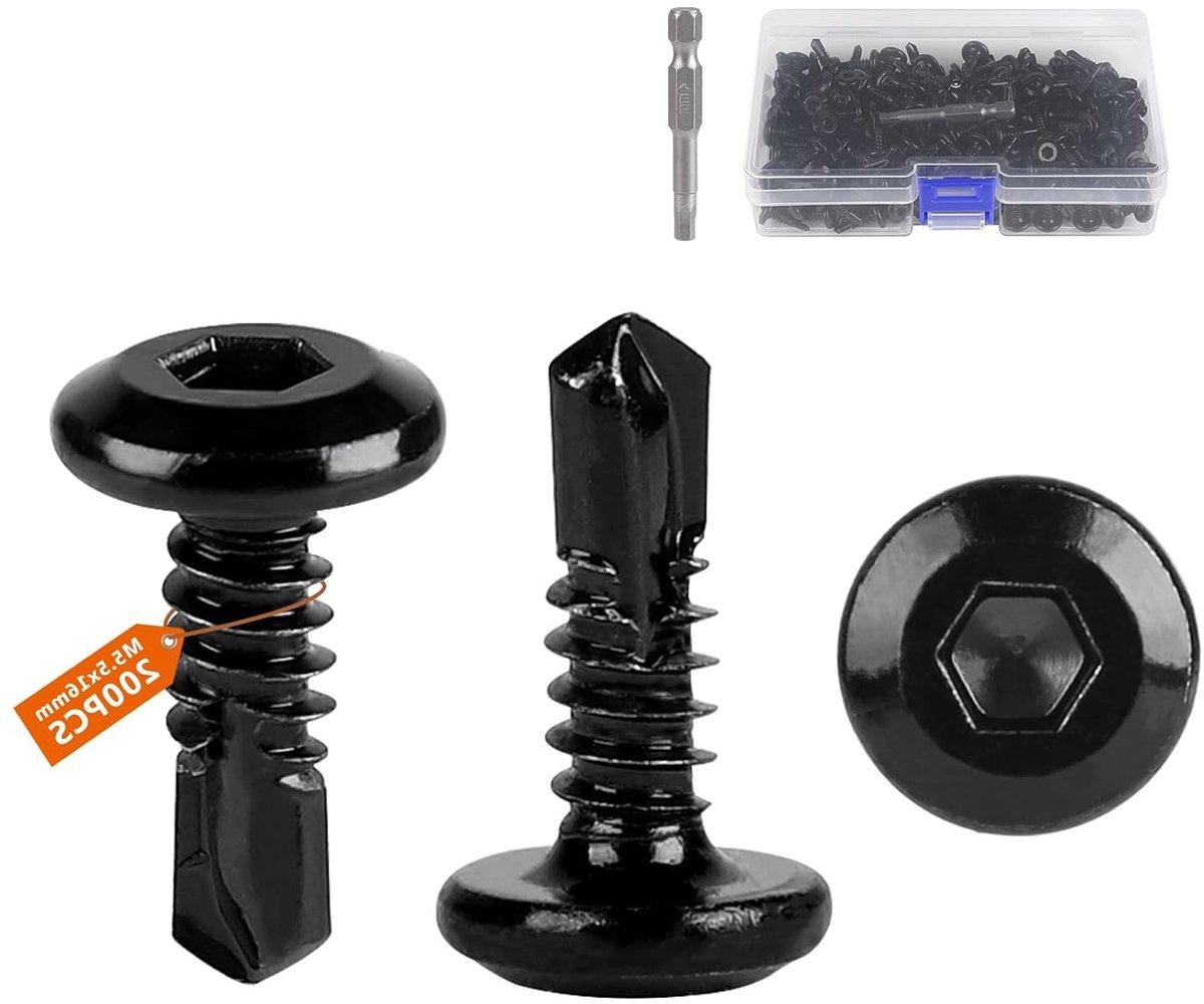 Set van 200 Stuks M5.5 x 16 mm Zeskantige Inbusbouten - Roestvrij Staal, Zelfborende Schroeven, Platte Kop, Zwarte Metalen Schroeven voor Diverse Toepassingen