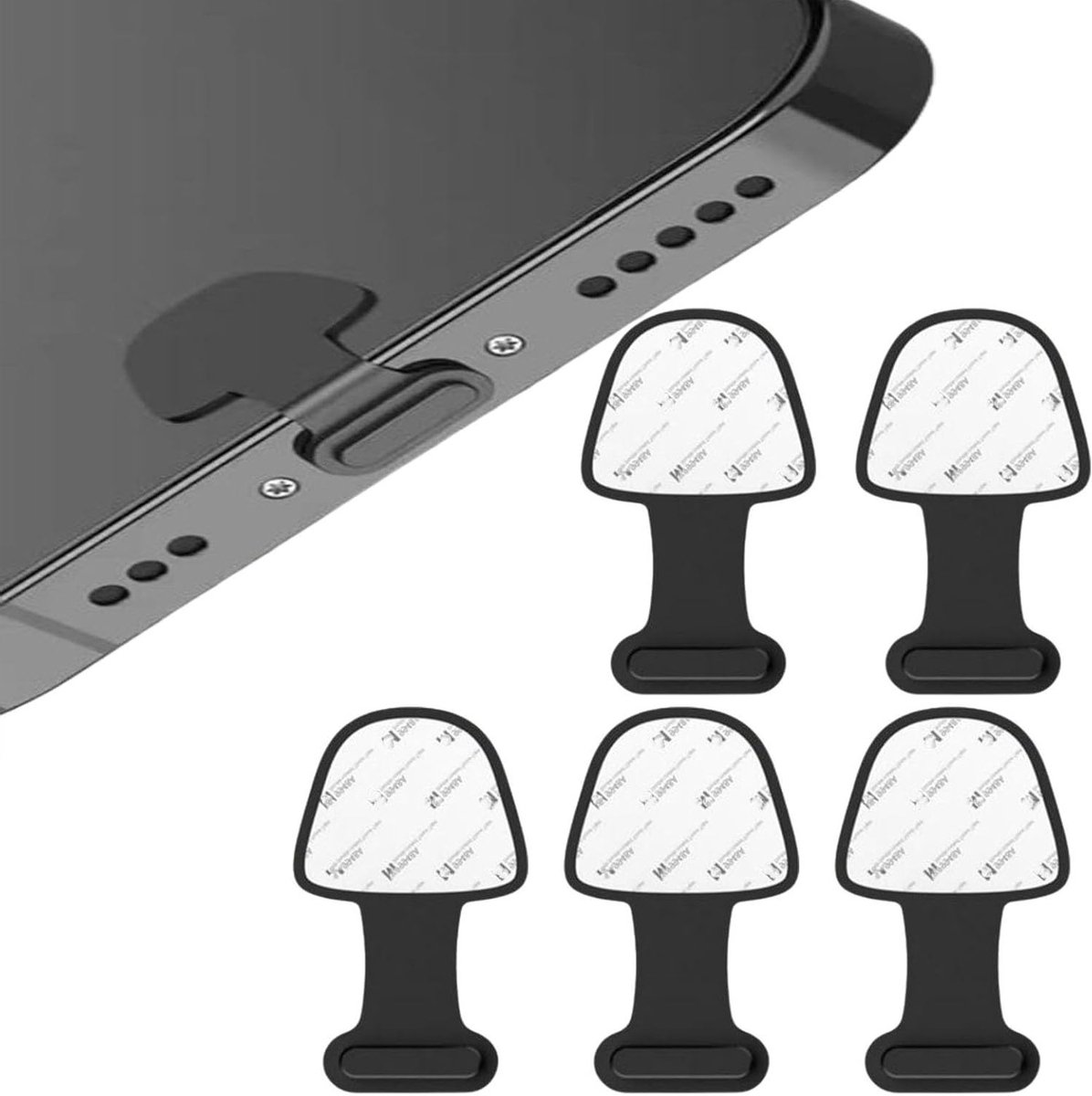 5-delige set met verwijderbare zelfklevende stofplug voor telefoon, stofafdekking en siliconenplug, geschikt voor iPhone 14/13/12 en tablet, bescherming tegen stof en vuil