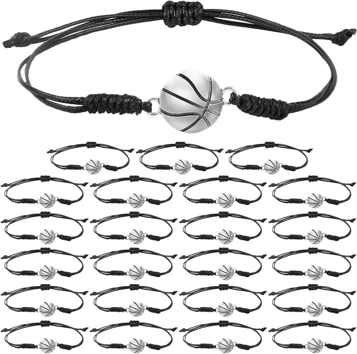 Basketbal armbanden - Sport sieraden - Sport team outfit - Verstelbaar ontwerp - 24 stuks - Zwart zilver