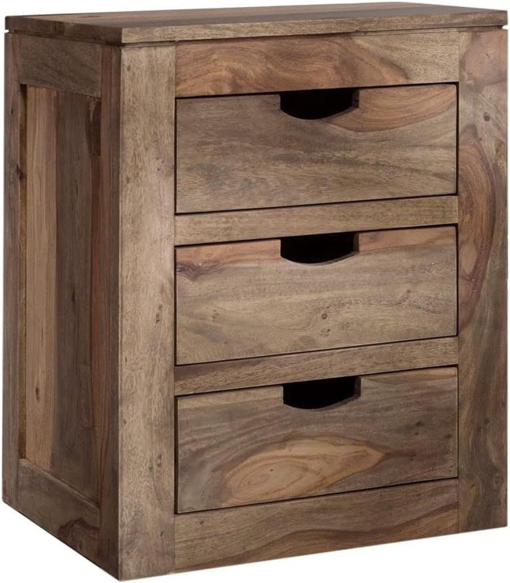 Rollend Kastje - Bijzettafel Hout - Opbergen Woonkamer - Massief Sheesham - 45x40x60 cm - Grijs
