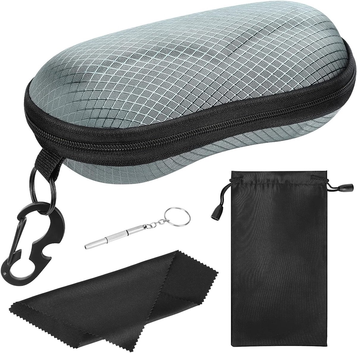 EVA Semi Hard Shell Zonnebril Etui voor Unisex, Ideale Opberghouder met Metalen Hanghaak en Bescherming tegen Krassen