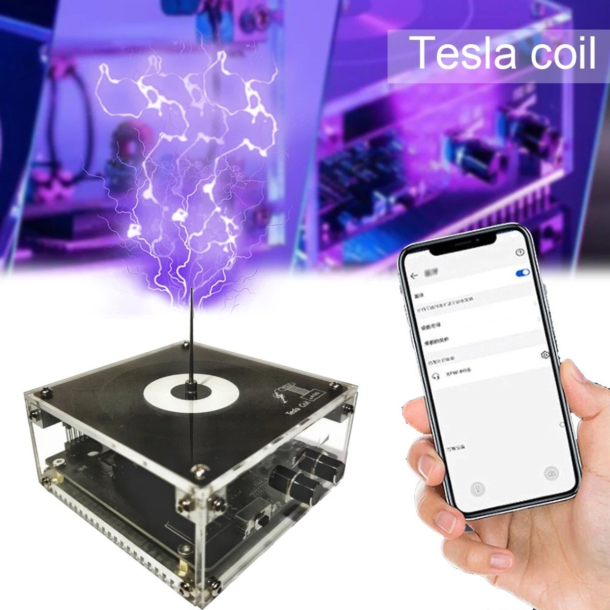 Zolara Tesla Coil Luidspreker - Educatieve Experimenteerset - Wetenschappelijk speelgoed - Desktop - Mini Bluetooth Muziek Tesla-lichtbuis - Draagbare plasma-booggenerator - Draadloze speaker met aanraakbare kunstmatige bliksem