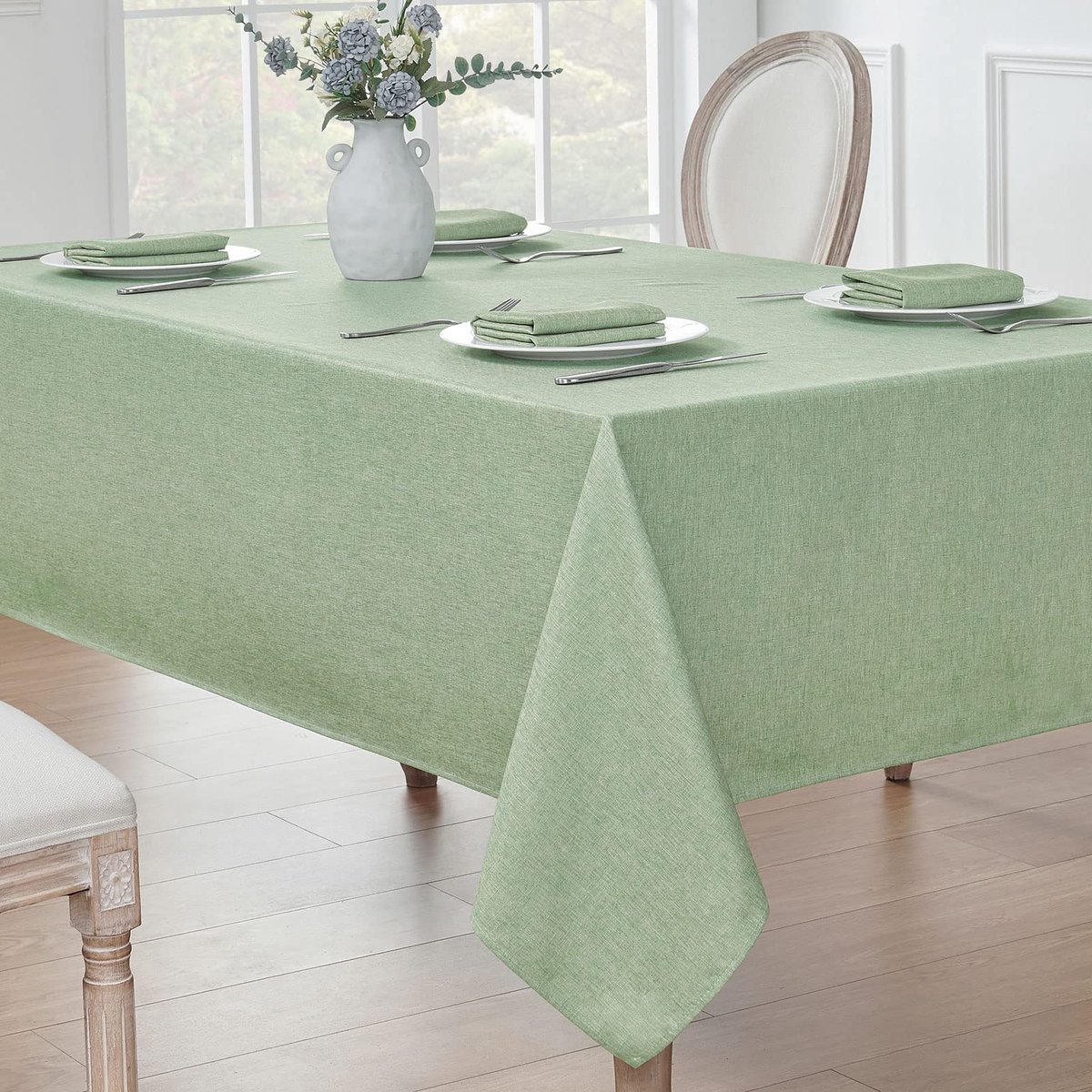Rechthoekig tafelkleed met waterafstotende linnenlook - vlekbestendig, kreukvrij en wasbaar decoratief tafelkleed - geschikt voor maaltijden, feestjes en kamperen - grasgroen - 160 x 100 cm