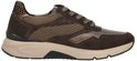 Bruine leren sneaker met luipaardprint accenten, ritssluiting en beige zool.