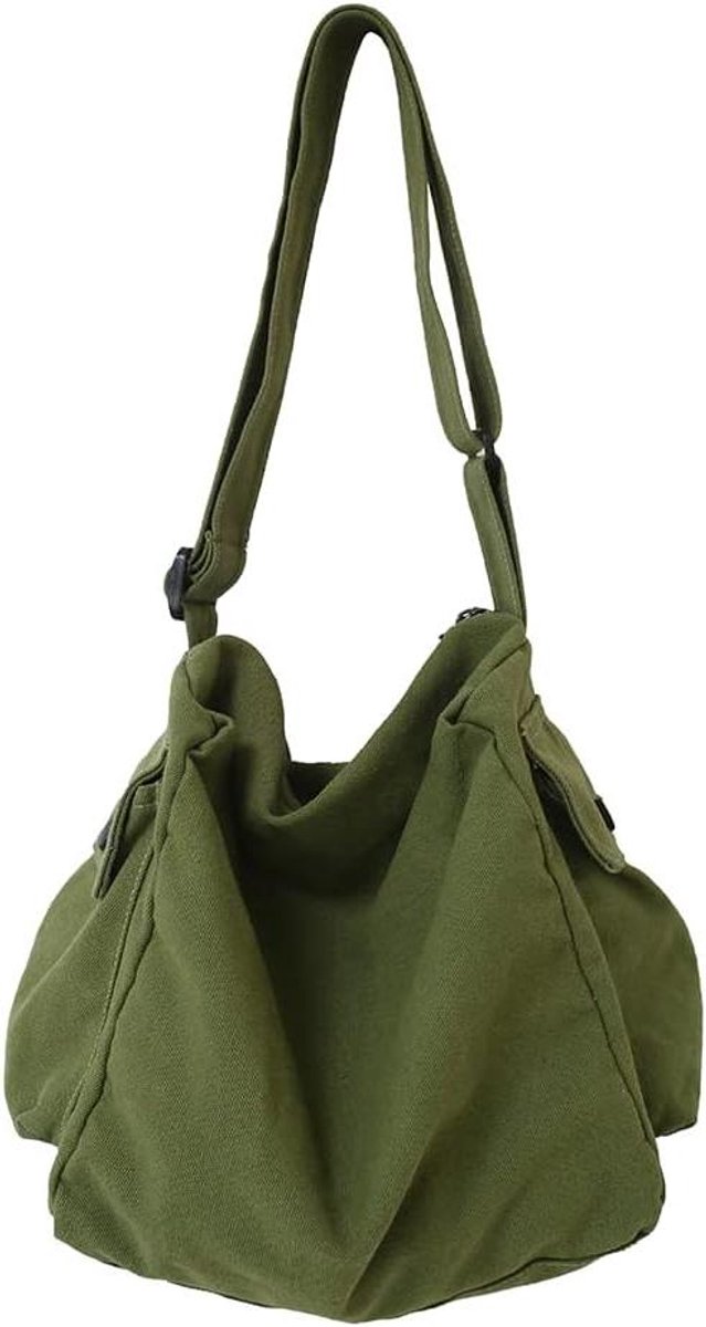 Canvas Schoudertas - Dames Hobo Tas - Dagelijks Gebruik - Verstelbare Band - 29x25x22 cm - Groen