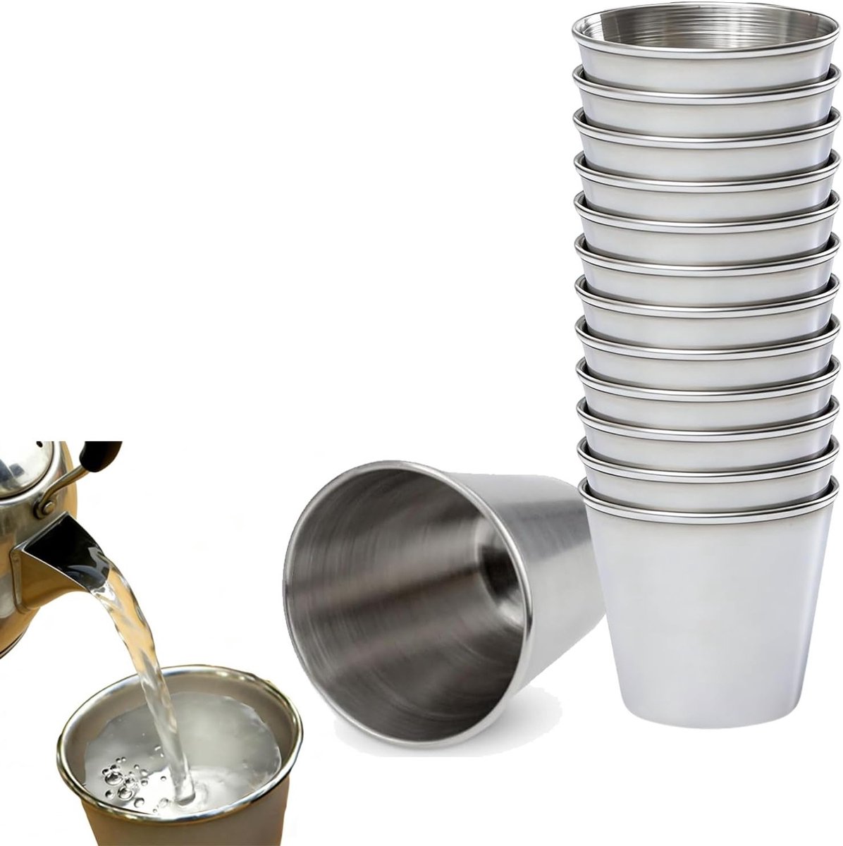 Stapelsgewijze metalen bekers voor kamperen, picknicks en barbecues - Set van 12, 50 ml