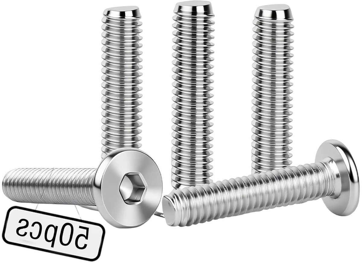 Set van 50 M6 platte schroeven, M6 x 25 lenskop schroeven, roestvrij staal, ideaal voor meubelassemblage en houtprojecten, inclusief M4 inbussleutel