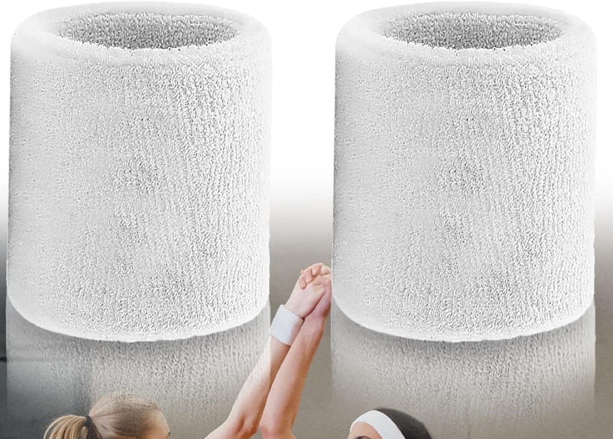 Set van 2 Elastische Zweetbanden voor Kinderen en Volwassenen - Witte Polsbanden voor Sport en Fitness
