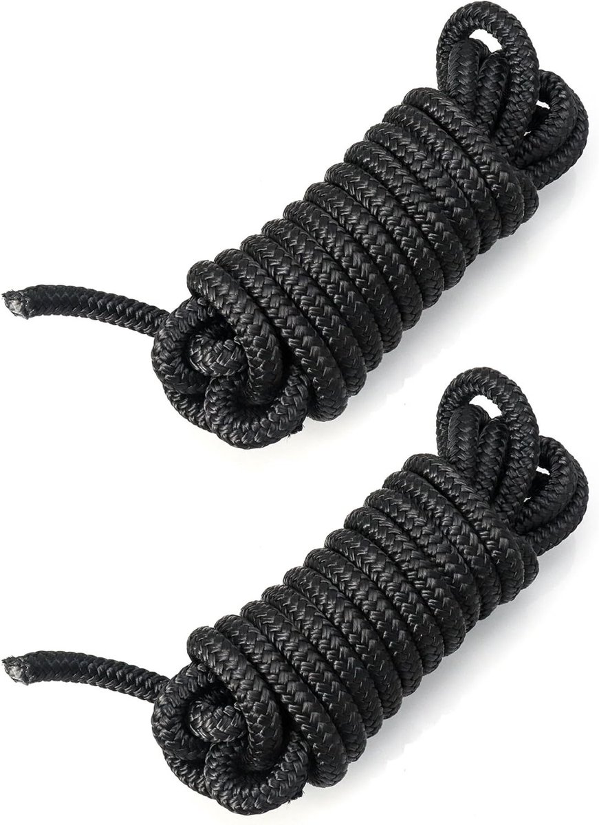 Mooring lijn en ankerlijn, gevlochten touw met 30 cm oog, 10 mm x 4.5 m, set van 2 stuks voor boot en watersport