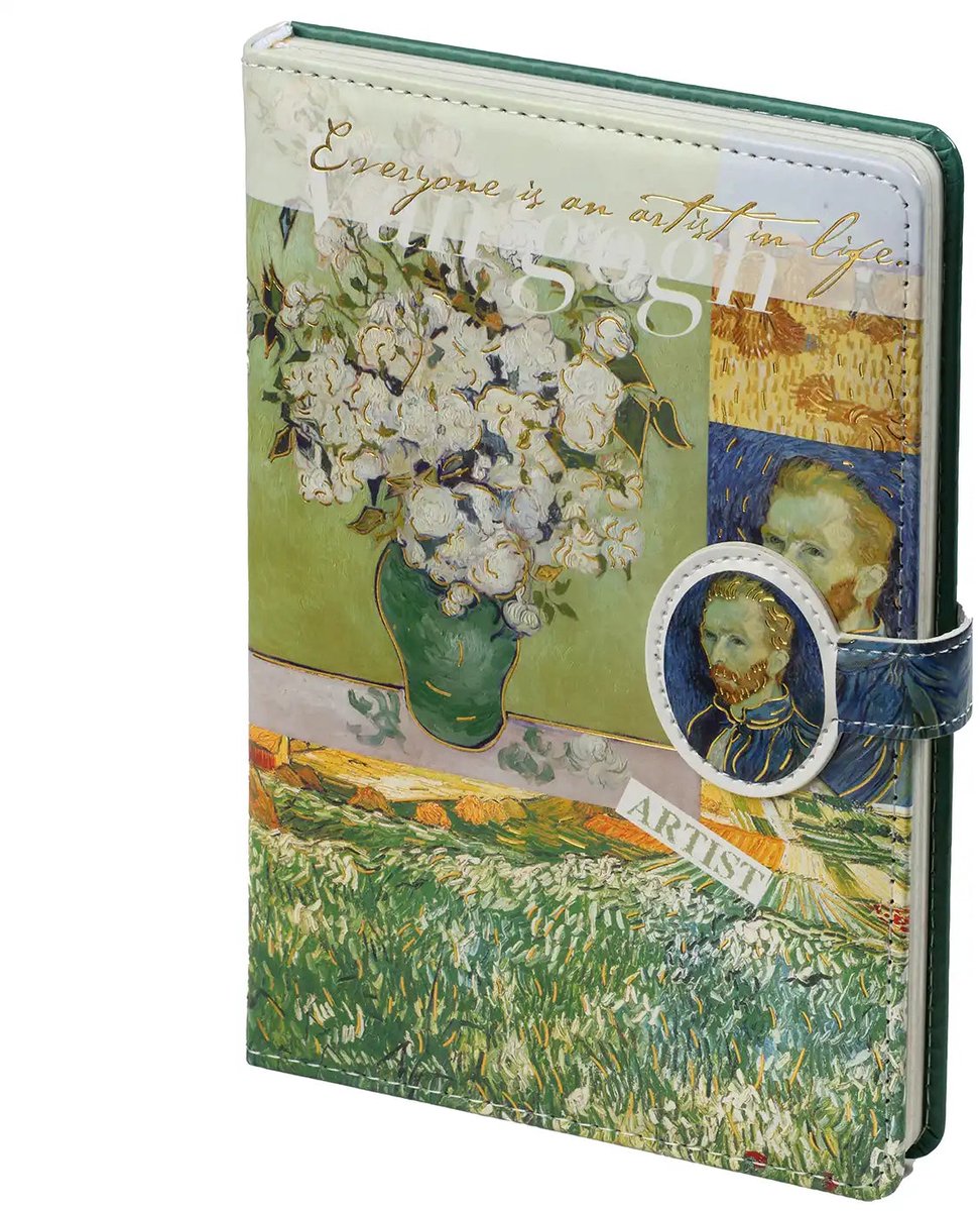 D6311-3 Van Gogh-kunst notitieboek – Groene uitgave “Witte Rozen & Tarweveld”.