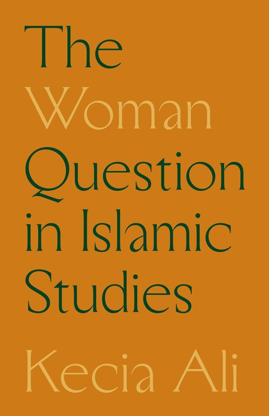 Boek 'The Woman Question in Islamic Studies' van KecIA Ali, oranje kaft met groene en gele tekst.