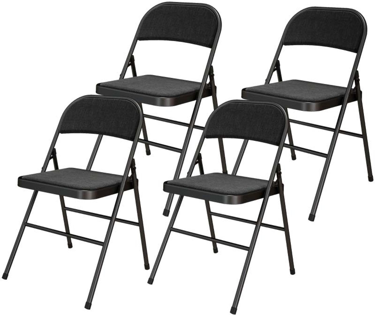 Opvouwbare stoelen 4-delige set 45x46x78cm zwart met comfortabel zitkussen stevige duurzame metalen constructie draagvermogen 120 kg inklapbaar ruimtebesparend licht en gemakkelijk te verplaatsen geschikt voor kantoor, receptie en vergadergebruik