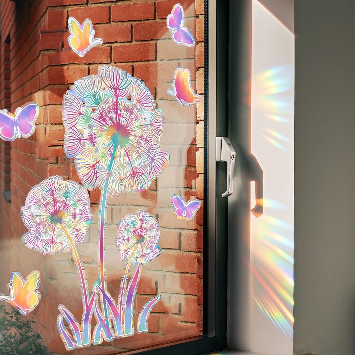 2 vellen Paardenbloem raamdecoratie（30x40cm）, PVC Statische elektriciteit anti-botsingssticker, regenboogmotief voor ramen, voorkomt dat vogels tegen de ramen botsen, decoratie voor glazen deuren| Cyslmuk®