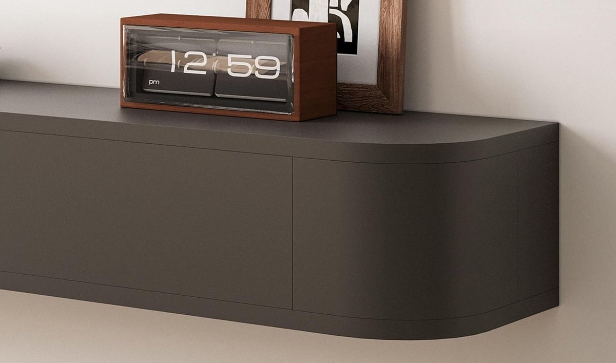 Zwevend TV-Meubel 160 cm Eikenlook met Deuren, Opbergruimte en Kabelmanagement, Wandgemonteerd Lowboard met Afgeronde Hoeken – Urbanhome