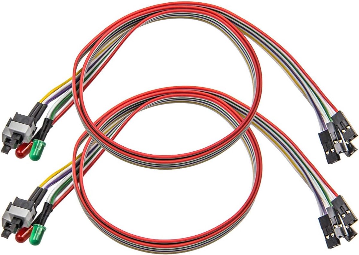 Image of Oneay 2 stuks: kabel voor de aan/uit-schakelaar van de host, kabel voor de voeding van de behuizing en kabel voor de resetknop met indicatielampje.