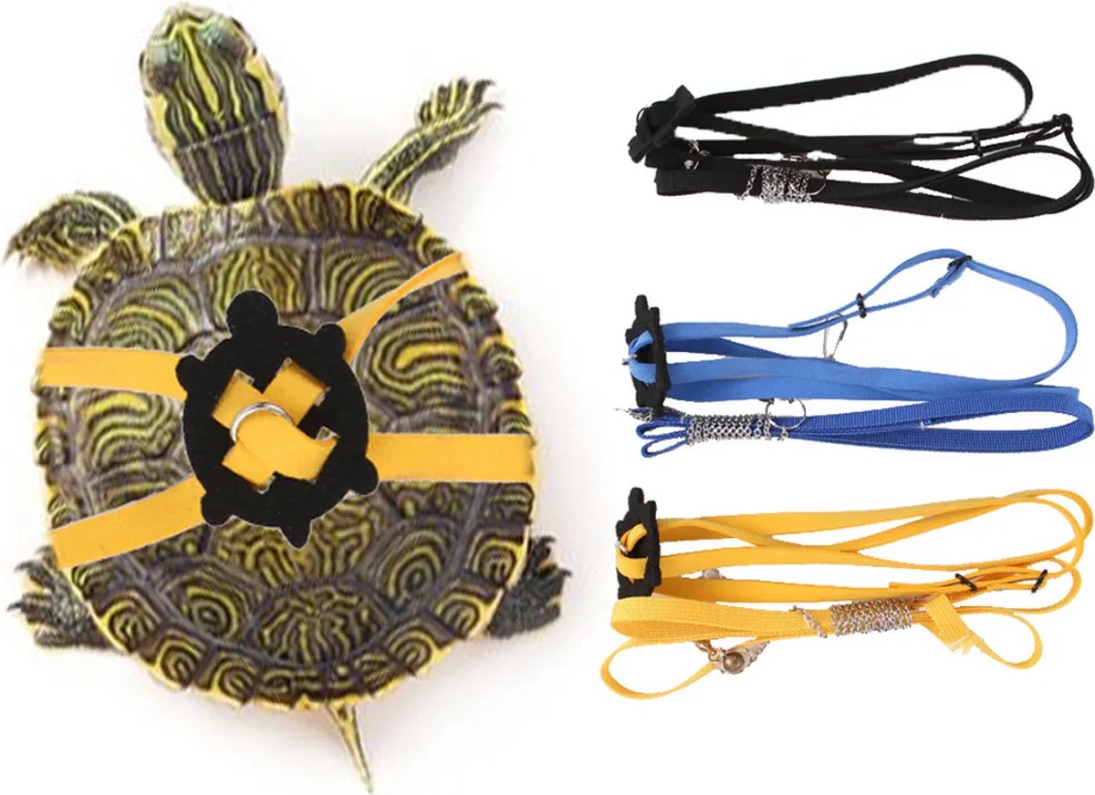 Verstelbare riem voor schildpadden, riem en tuigje voor kleine huisdieren, touwriem om schildpadden te leren buiten te lopen (blauw).