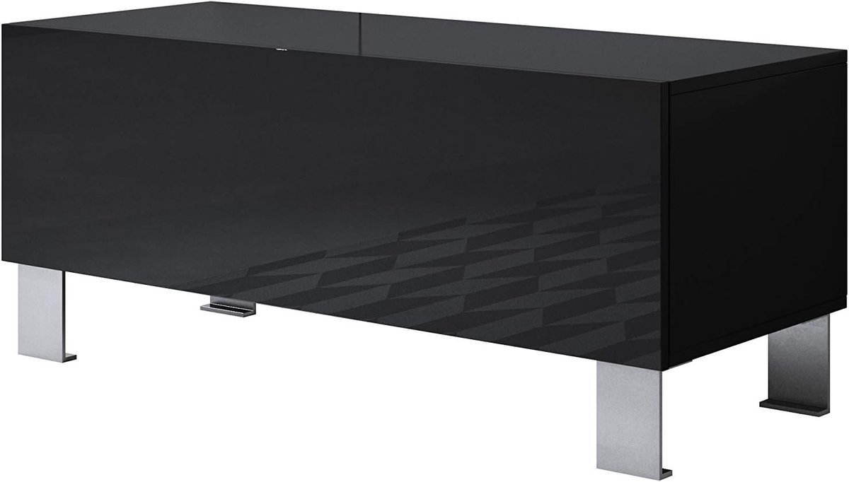 TV Meubel - TV Kast Woonkamer - Opbergen Entertainment - Glanzende Afwerking - 100 cm Breed - Zwart