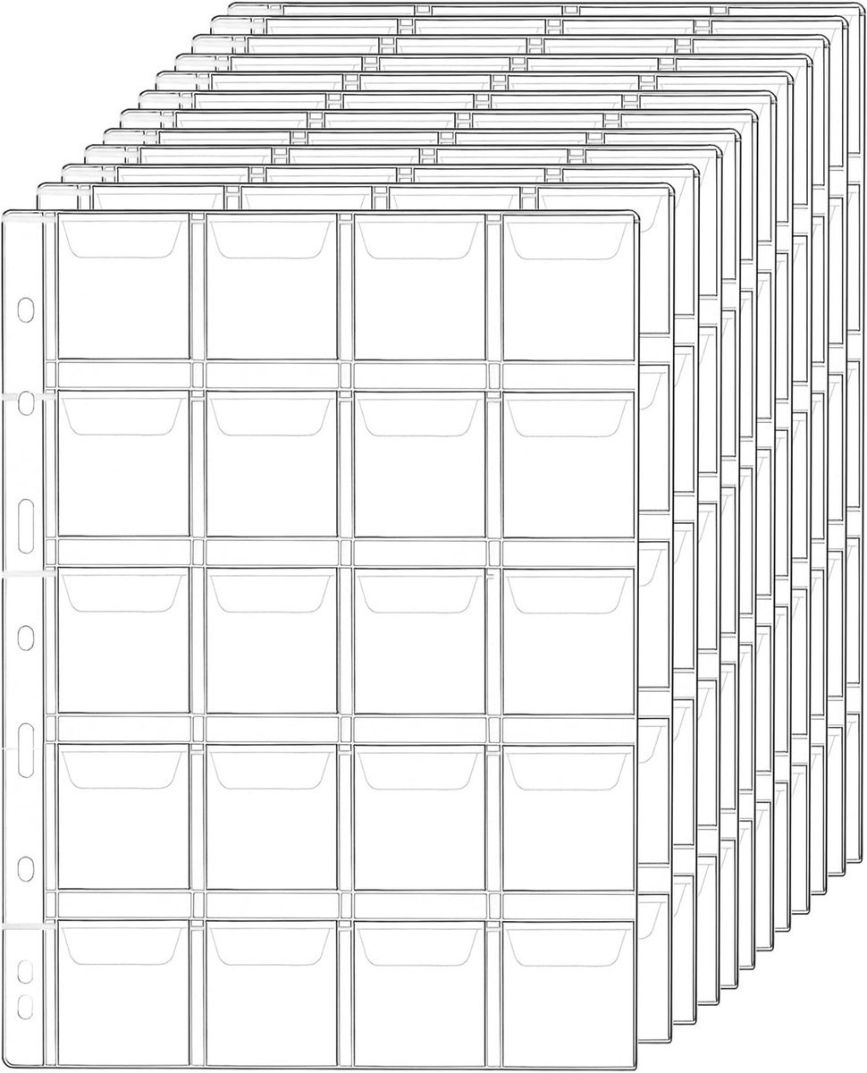 12 Bladen Muntverzamelpagina's met 9 Gaten en 20 Compartimenten voor Muntalbum - Perfect voor Muntverzamelaars en Bescherming van Muntstukken