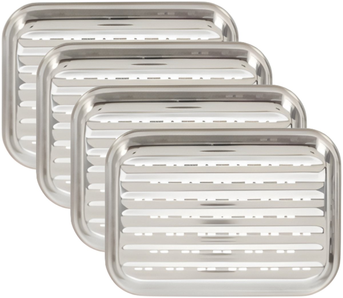 BBQ Collection grillschaal - 4x - RVS - 34 x 24 x 2 cm - herbruikbaar - barbecue rooster - grillplaat - grillen