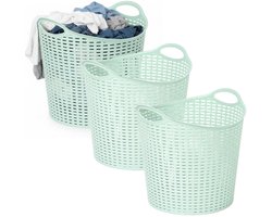 Plasticforte Wasmand opbergmand - 3x - flexibel kunststof - groen - 27 liter - open structuur