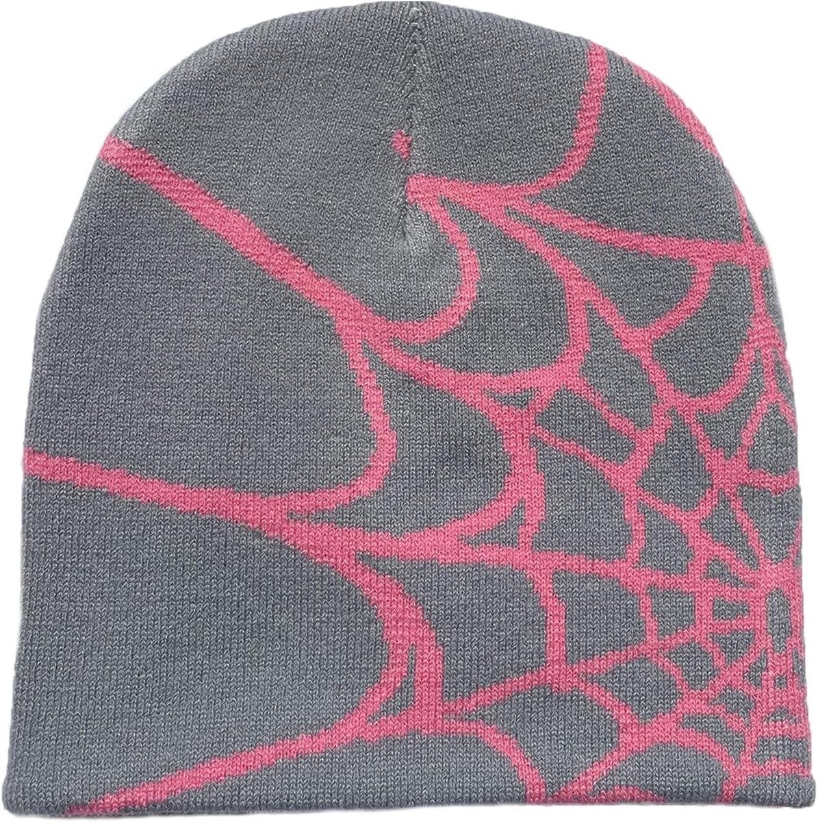 Y2K Slouchy Beanie met Spinnenweb Design voor Herfst en Lente, Lichtgewicht Jersey, Zwart en Roze, Perfect voor Casual Outfits en Festivals