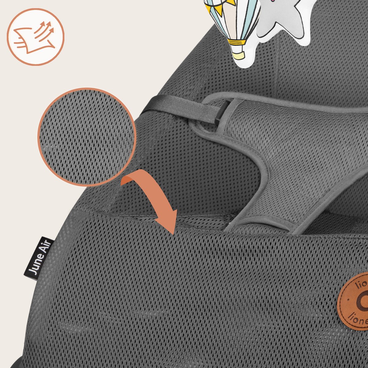 Lionelo June Wipstoel Baby – tot 9 kg – 3-punts veiligheidsgordels – Lichtgewicht – Mesh Bekleding – Plat Opvouwbaar – Natuurlijke Schommelbeweging – Gecertificeerd – Babyschommel & Wipstoeltje – foto 7