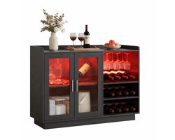 Delightness Barkast - Wijnrek - Wijnkast - Dressoir - Met LED - Servieskast - Buffetkast - Binnen - Voor 12 Flessen - Zwart
