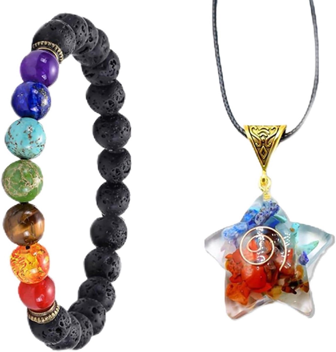 Chakra Ketting en Lava Steentjes Armband, Natuurlijke Kristallen en Agaat Beads voor Yoga en Meditatie