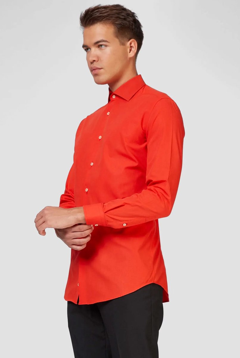 OppoSuits Red Devil Shirt - Heren Overhemd - Carnavalskleding - Casual Effen Gekleurd - Rood - Maat EU 43/44