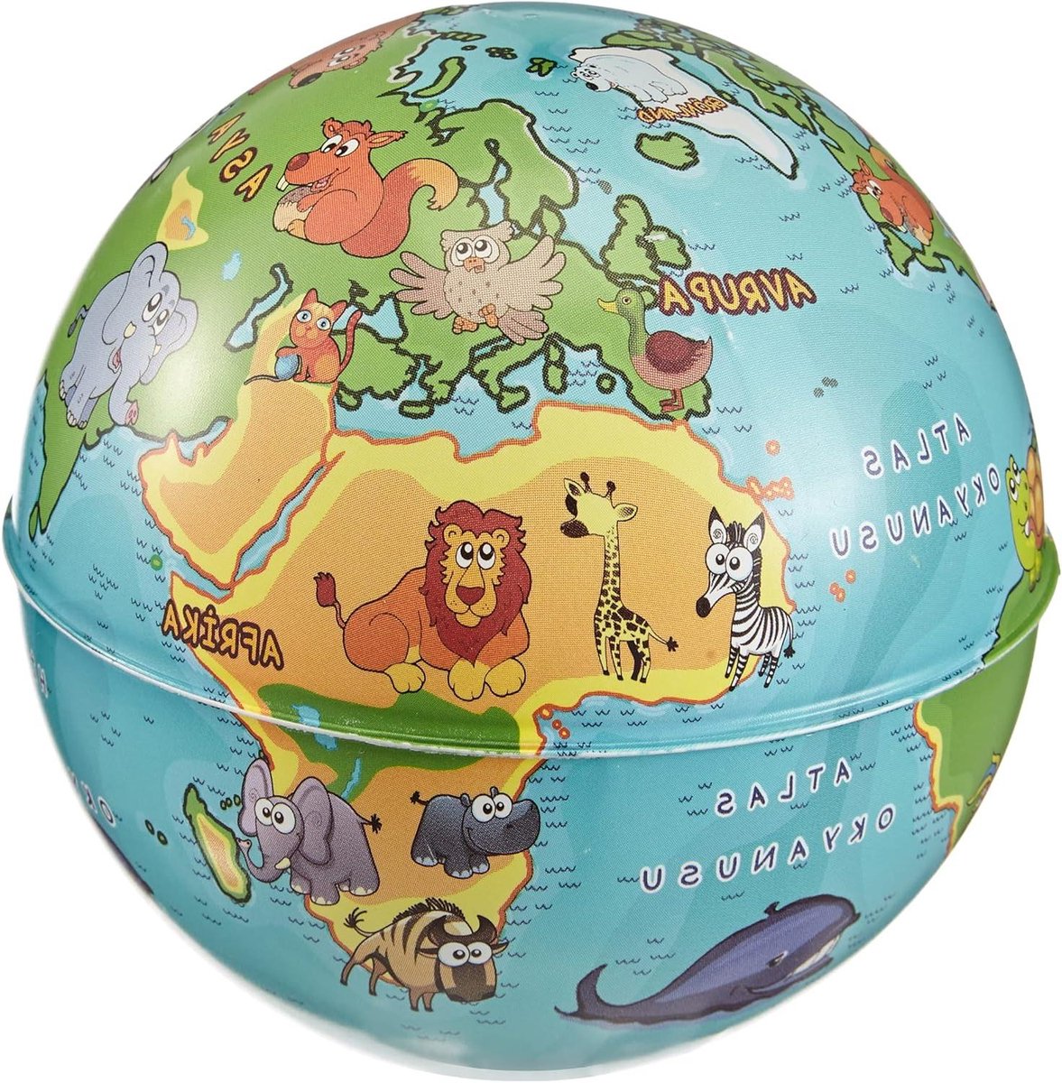 Wereldkaart Dierenbal - Aardbol Dier - Decoratie Bureau - Spaarpot Functie - 10 cm - Meerkleurig