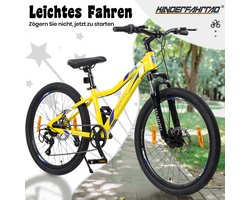 REDOM - Mountainbike Voor Kinderen En Jongeren - 24 Inch - 6 Versnellingen - Verende Voorvork - Schijfremmen - Geel
