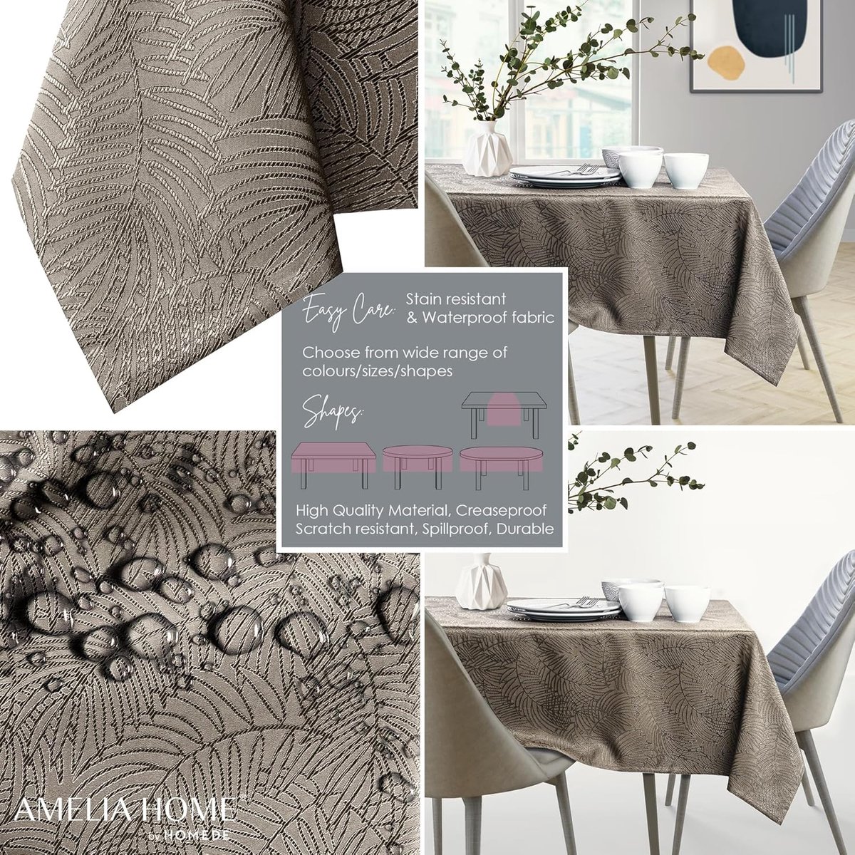 Tafelkleed - Decoratief kleed - Diner en decoratie - Waterafstotend lotus effect - 130x180 cm - Cappuccino