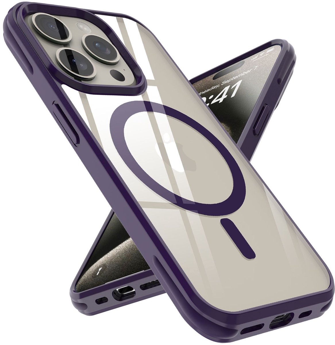 Hoesje geschikt voor iPhone 15 PRO in Donkerpaars geschikt voor Magsafe