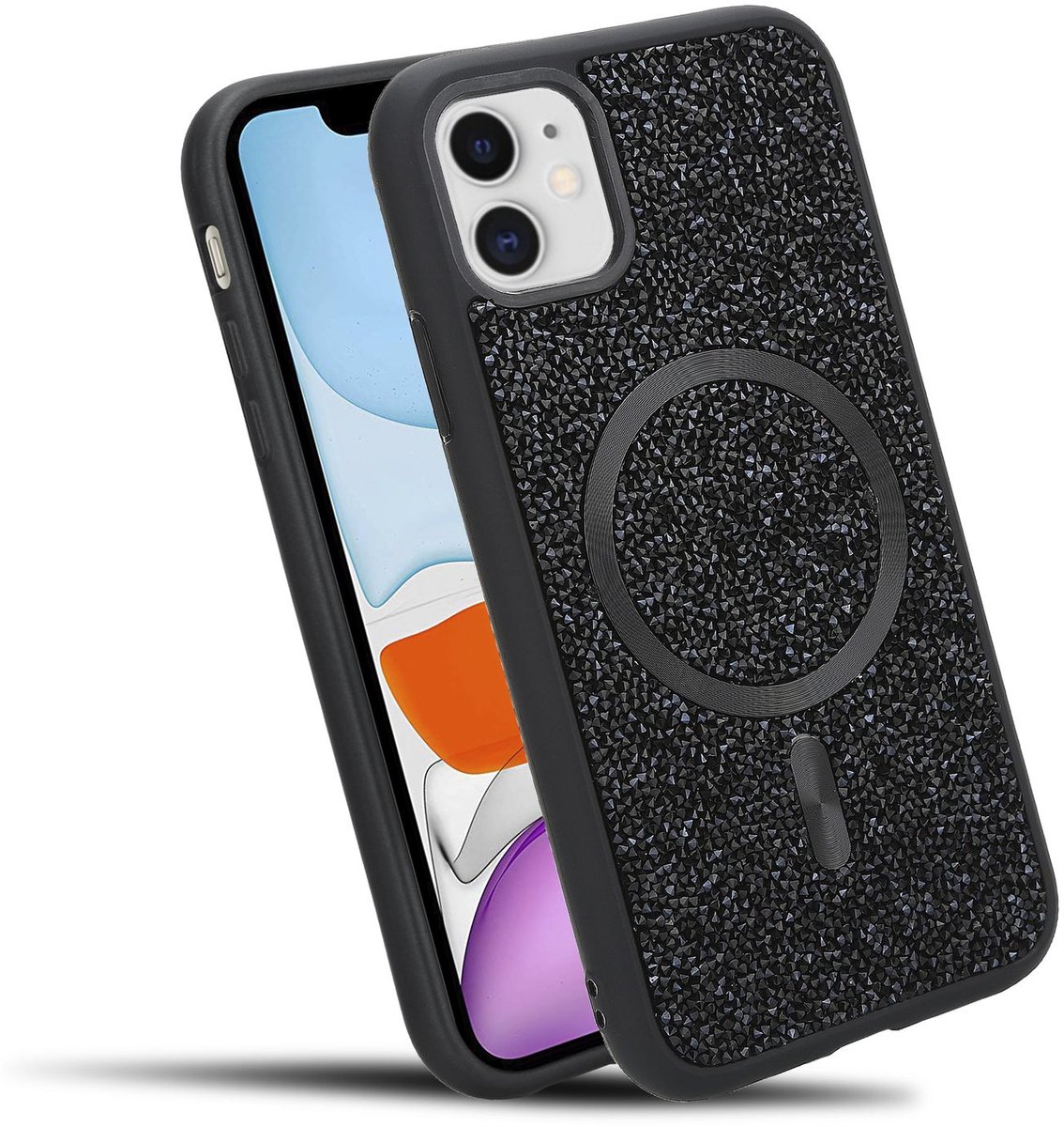 Hoesje geschikt voor iPhone 11 in Zwart Diamant Glitter Stijl