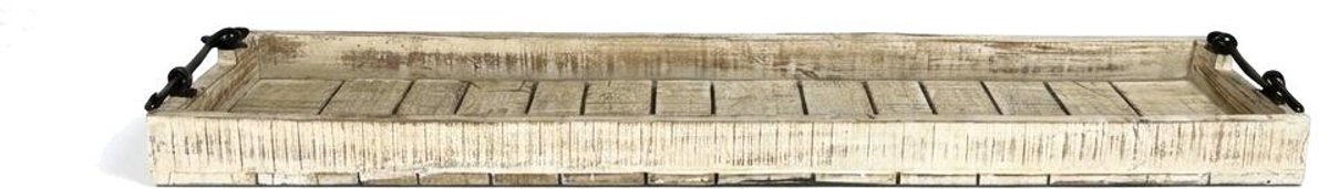 Koipa Houten Dienblad Rechthoek - Groot Plateau Whitewash - 100 x 20 cm - Decoratief Houten Plateau voor Kaarsen en Accessoires