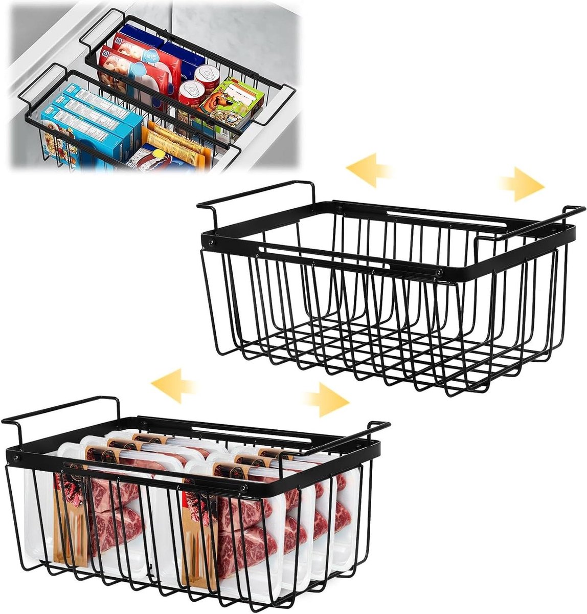 Stapelbare Diepvriesmanden - Vries Organizers - Keuken Organiseren - Verstelbare Lengte - 39-59.5 cm - Zwart