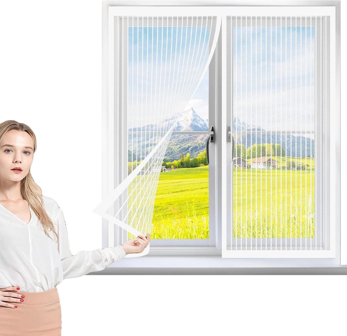 Raam Horren - Vliegenraam Gordijn - Insecten Buiten Houden - Automatisch Sluitend - 90 x 200 cm - Wit