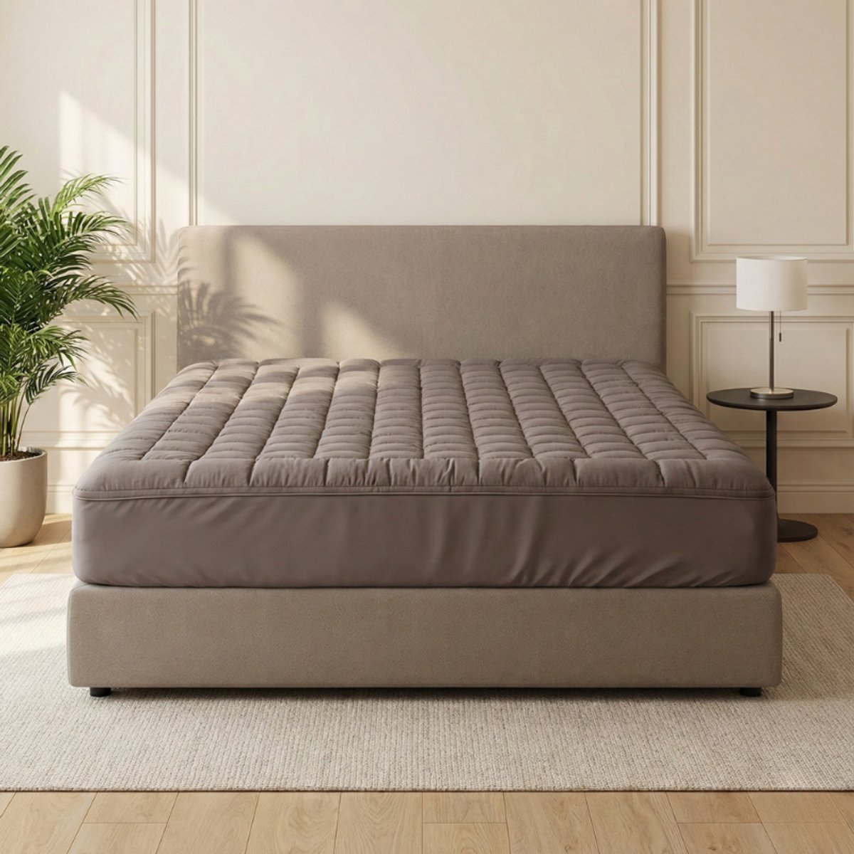 Dekbed-Discounter Sleeptime Wasbare Topper & Hoeslaken 140 x 200 cm - Zacht en luchtig ligoppervlak - Geschikt voor de droger - Taupe