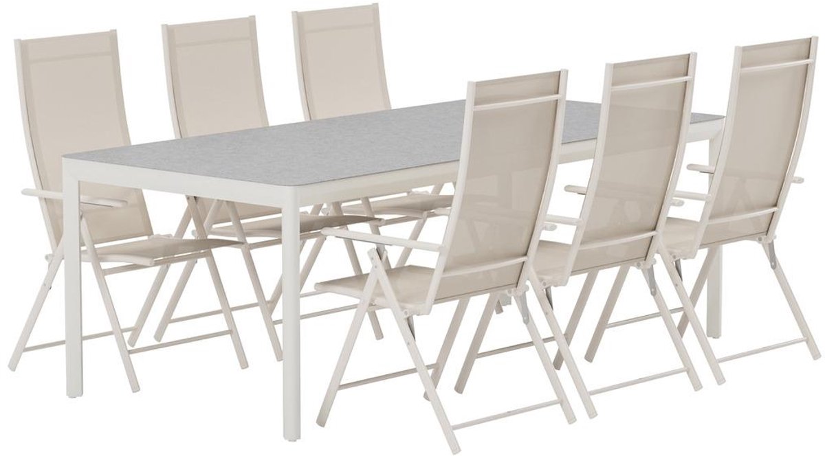 Svea - Pearlie rechthoekige tuintafel - beige + 6x Crystal tuinstoelen - beige