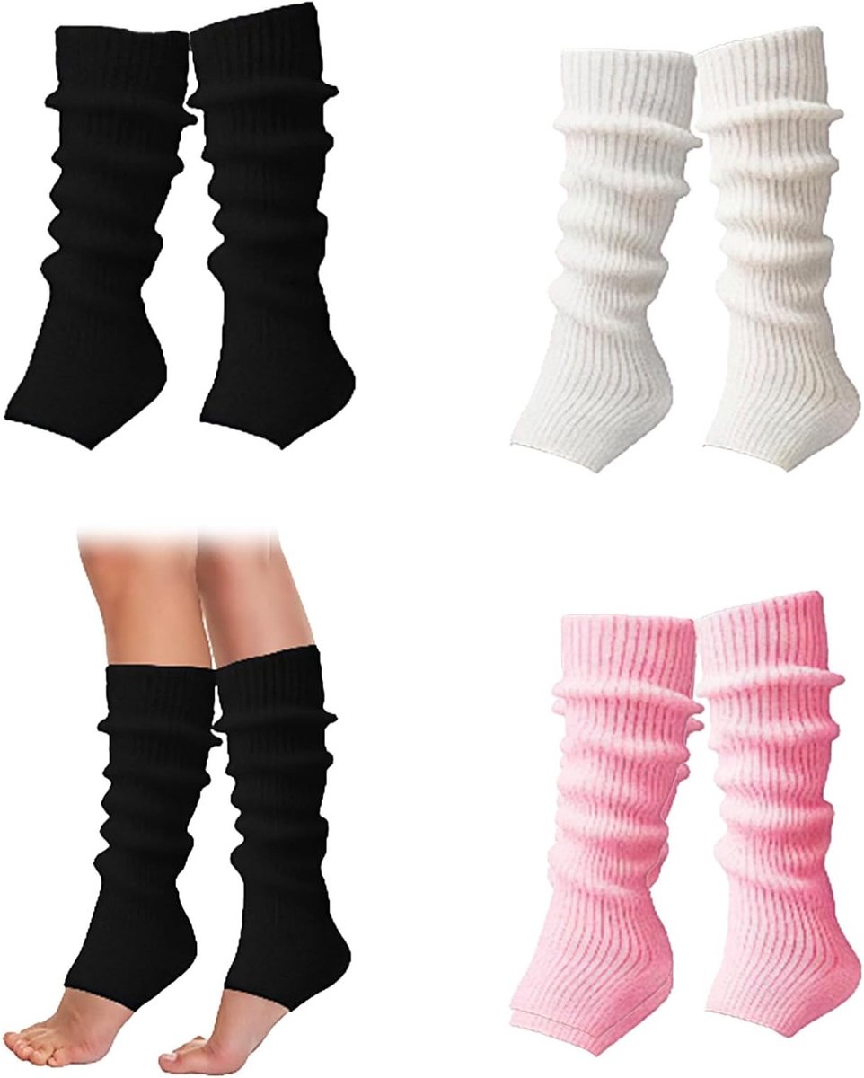 Lange Beenwarmers voor Dames en Meisjes - Zachte en Warme Legwarmers voor Winter, Perfect voor Yoga, Ballet en Feestjes - Set van 3, Zwart