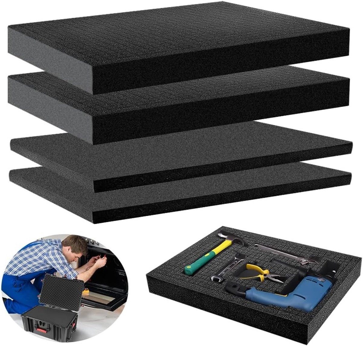 Set van 4 voorgevormde schuimstukken voor gereedschapskoffer en reiskoffer, ideaal voor bescherming en organisatie