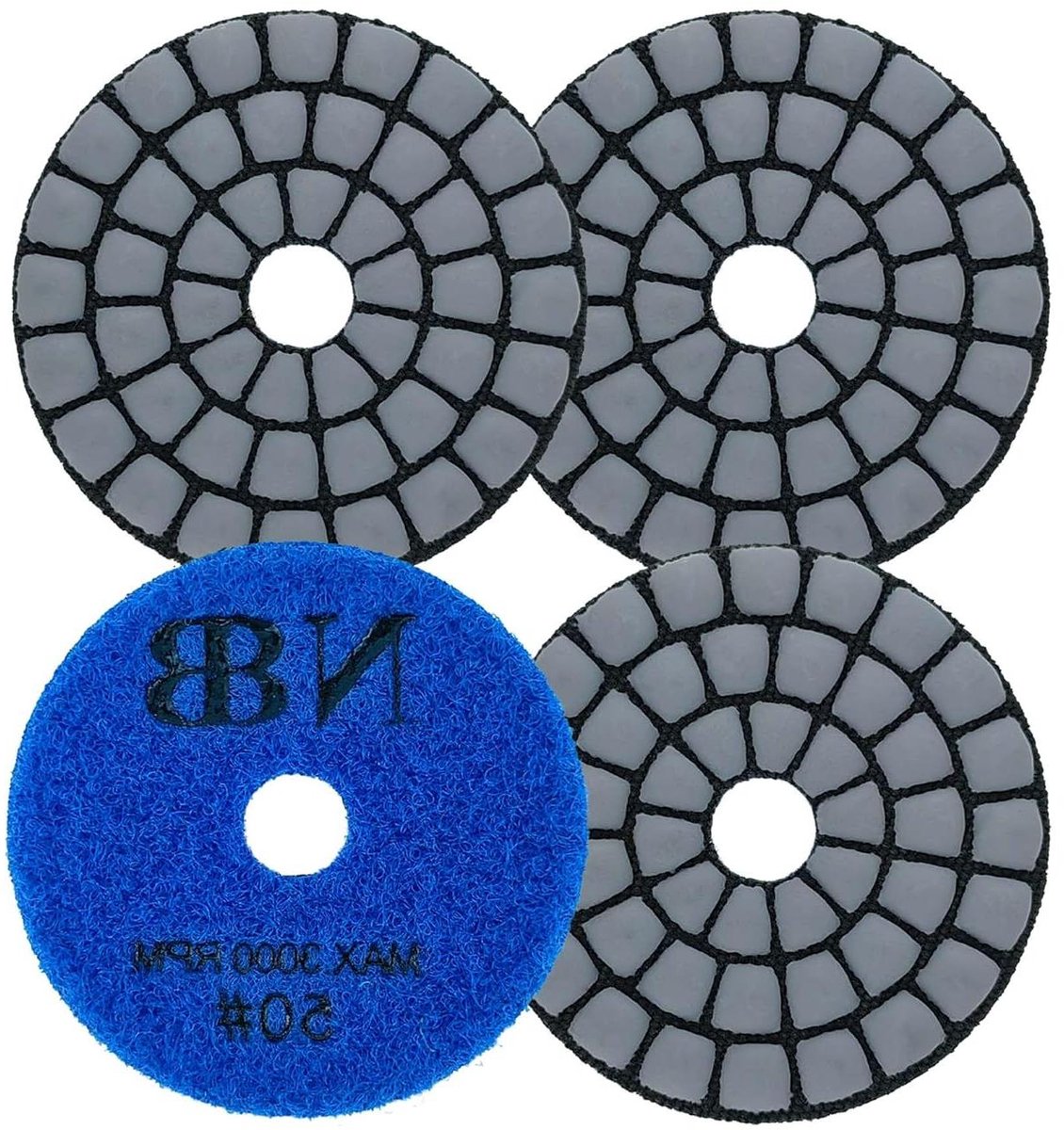 Diamant Polijstpads - Schuurschijven Set - Natuursteen Bewerken - Droog en Nat Gebruik - 50mm 4 Stuks - Grijs