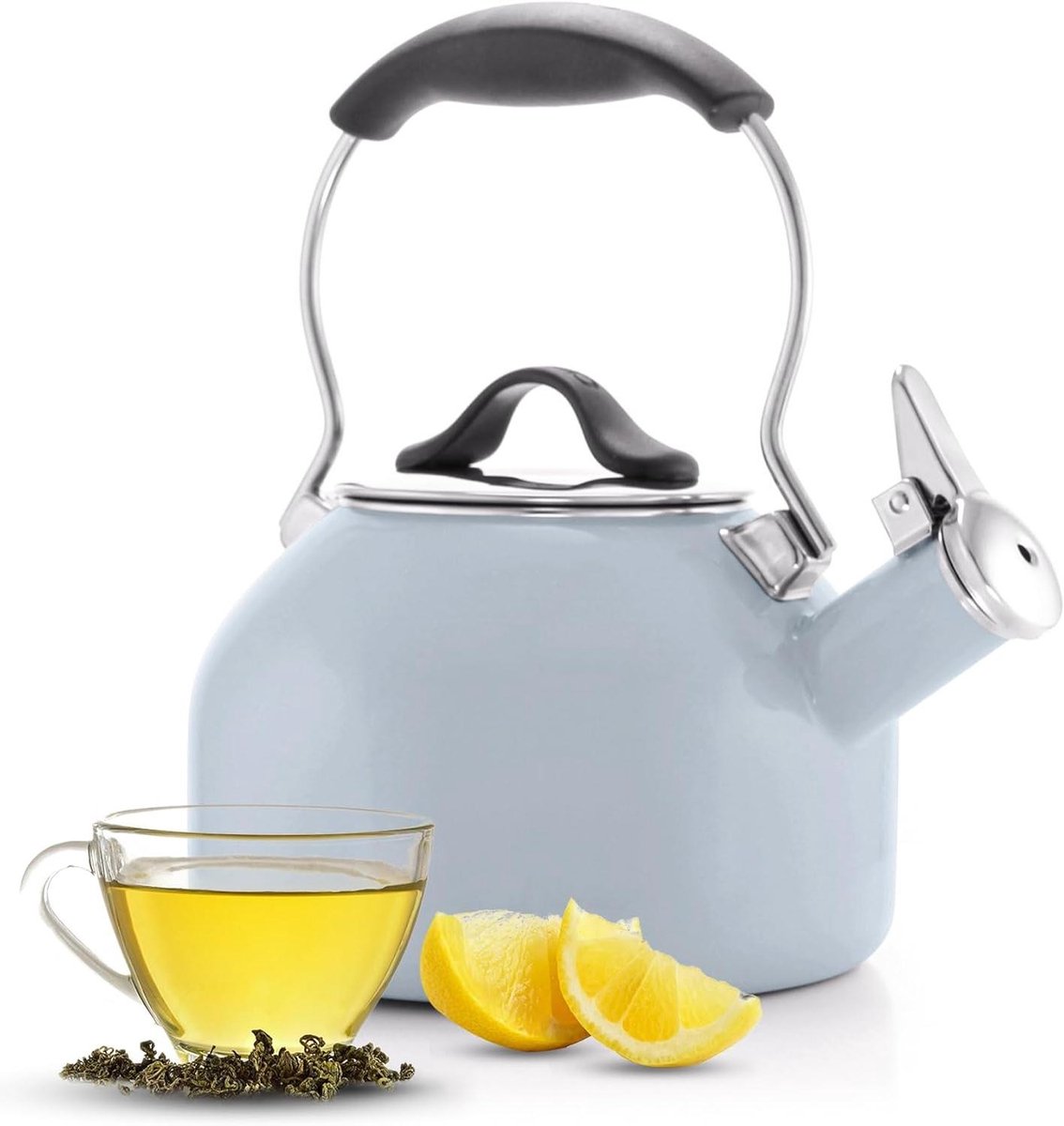 Theepot Met Fluitje - Waterkoker Emaille - Thee Zetten - Snelle Verhitting - 1.8 Liter - Mistgrijs