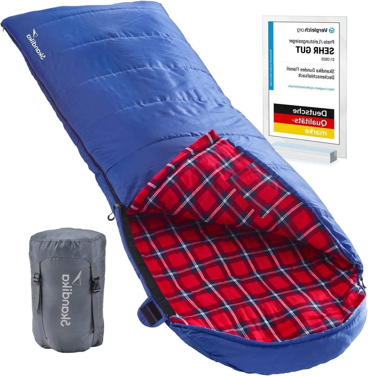 Dekenslaapzak - Kampeer slaapzak - Outdoor slapen - Koppelbaar met flanel - 220 x 80 cm - Blauw