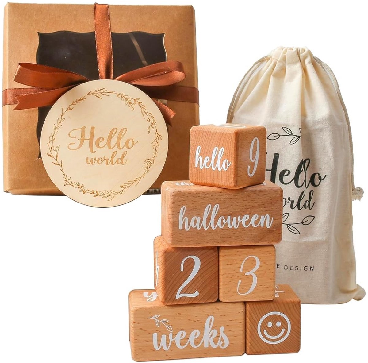 Golden crown - Houten Baby Mijlpaal Blokken Set van 6 - Maand en Jaar en Leeftijd Blokken - Ideaal voor Foto Props - Babyshower - Perfect voor Herinneri...