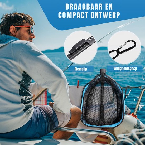 YOR® Schepnet Vissen - Visnet - Telescoop Schepnet - Duurzaam Net met Rubberen Coating - Zwart/Blauw - 39cm x 31cm x 5cm van Merkloos — afbeelding 3