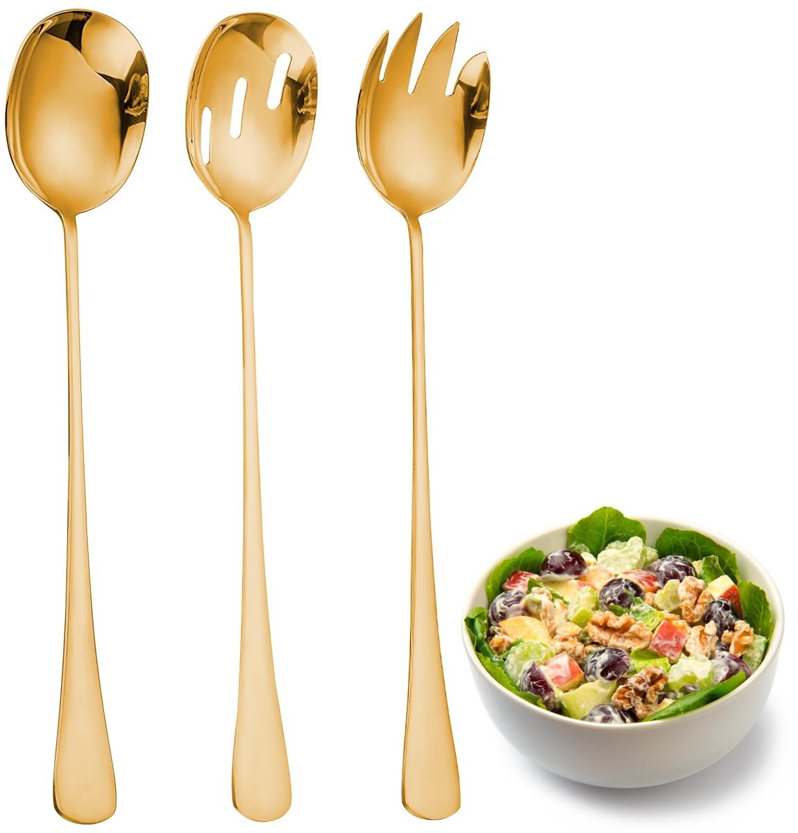 aladdien - Saladebestek - Serveerbestek Set - Goud - Salade Vork en Lepel - 3 Stuks - Geschikt voor Restaurants en Feesten
