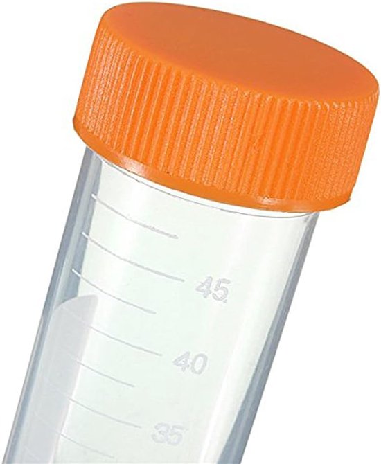 Plastic Centrifugeerbuis - Schroefdop Flesjes - Laboratorium Analyse - Zelfstaande Bodem - 50ml 10 Stuks - Transparant Oranje — afbeelding 4