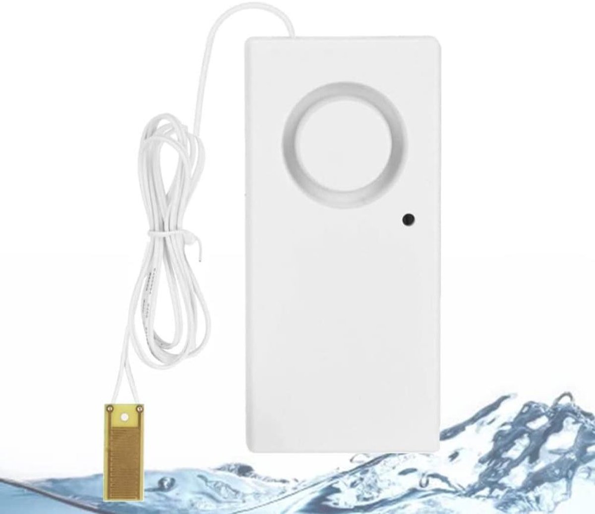 Waterniveausensor Alarm - Lekdetector Overloop - Waterschade Voorkomen - 120 dB Geluidssignaal - 9V Batterij - Wit